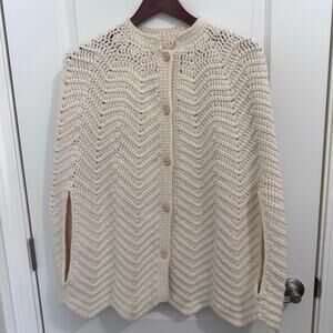 VTG Handmade Crochet Knit Cape Poncho Scallop Hem Ivory Buttons Women’s OS -XL